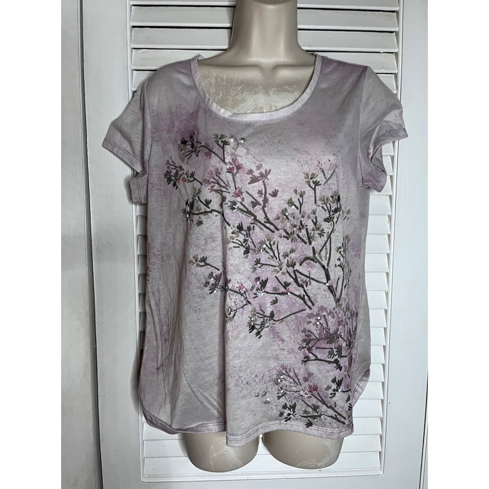Vtg Y2K Coldwater Creek  Lavender Floral Sequin Embroidered Top Size M 10-12